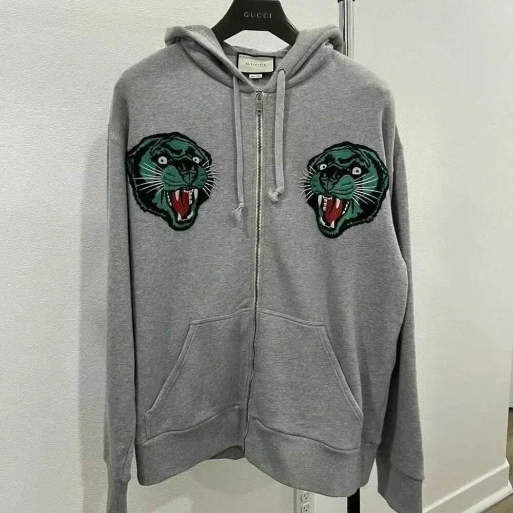 NWT Authentic Gucci Panther-Embroidered French Terry Hoodie